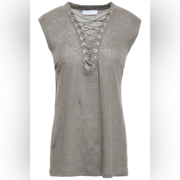 Like New🖤 IRO Sz S Tissa Lace Up Slub Linen Stone Grey Relaxed Sleeveless Top - Picture 3 of 12